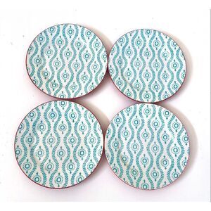 Set of 4 Baum Tangier Turquoise Orange Salad Plates